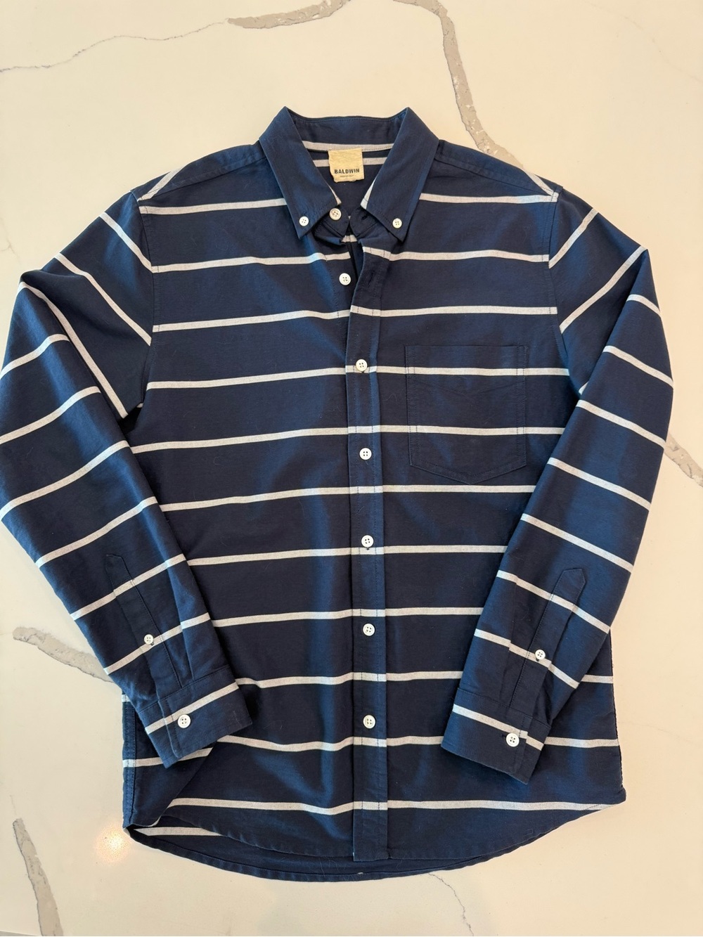 Baldwin of Kansas City Navy and White Horizontal Stripe Button-Down Shirt